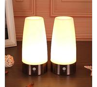 WRalwaysLX Paquete de 2 lámparas pequeñas con sensor de movimiento LED PIR para interiores y exteriores, luz nocturna LED retro para el hogar, lámpara que funciona con pilas para dormitorio, pasillo,