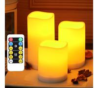 WRalwaysLX Velas de plástico sin llama para exteriores e interiores, velas parpadeantes LED que cambian de color con control remoto y temporizador, 3 unidades, utilizadas por 3 pilas AAA(amarillo)