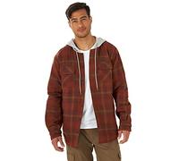 Wrangler Authentics Long Sleeve Quilted Lined Flannel Shirt Jacket with Hood Camisa, Caramelo, L para Hombre