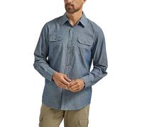 Wrangler Authentics Camisa Tejida clásica de Manga Larga Abotonada, Chambray Oscuro, XXL para Hombre