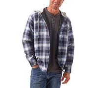 Wrangler Authentics Long Sleeve Quilted Lined Flannel Shirt Jacket with Hood Camisa Abotonada, Azul/Negro, XL para Hombre