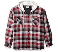 Wrangler Authentics Long Sleeve Quilted Lined Flannel Shirt Jacket with Hood Camisa Abotonada, Bicicleta roja, XL Hombres