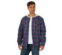Wrangler Authentics Long Sleeve Quilted Lined Flannel Shirt Jacket with Hood Camisa, Azul/Rojo, XL Hombres