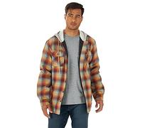 Wrangler Authentics Long Sleeve Quilted Lined Flannel Shirt Jacket with Hood Camisa, Oro pálido, S Hombres