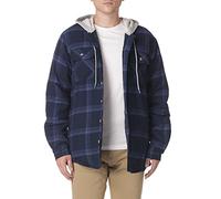 Wrangler Authentics Men s Long Sleeve Quilted Lined Flannel Shirt Jacket with Hood, Total Eclipse With Heather Gray Hood, 3XL