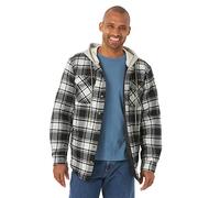 Wrangler Authentics Men's Long Sleeve Quilted Lined Flannel Shirt Jacket with Hood, Caviar with Black Hood, M