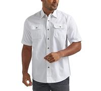 Wrangler Authentics Camisa Tejida clásica de Manga Corta Abotonada, Blanco Brillante, XL para Hombre