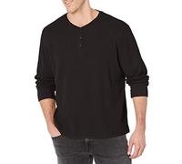 Wrangler Authentics Waffle Henley - Camiseta de Manga Larga para Hombre - Negro - Medium