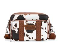 Wrangler - Bolso cruzado con estampado de vaca para mujer, bolso cruzado con correa para guitarra, Marrón