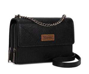 Wrangler Bolso cruzado para mujer, estilo occidental, pequeño, bolso de hombro con correa de cadena, color negro, WG149-236BK, Negro azabache