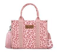 Wrangler Bolso de mano con estampado de vaca para mujer, bolso de mano estilo bohemio con asa superior y correa distintiva, Estampado de leopardo rosa.