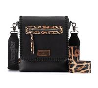 Wrangler Bolsos cruzados para mujer, bolso de hombro tejido a mano vintage, Negro rico en patrones