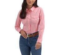 Wrangler Camisa de Botones Retro Occidental para Mujer, Color Rosa, Corte Entallado, Talla única, Manga Larga, Cuello de Punta, 2 Bolsillos, elástica, Estilo Occidental clásico, Rosa, S