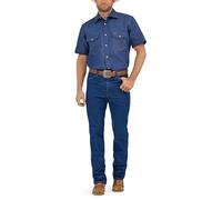 Wrangler Camisa de trabajo a presión con dos bolsillos, manga corta, corte vaquero, corte vaquero, para hombre, azul, L
