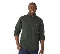Wrangler Camisa de Trabajo de Manga Larga de Sarga para Hombre, Verde (Forest Green), L Alto