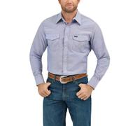 Wrangler Camisa de Trabajo de Manga Larga para Hombre, Azul (Chambray), 19" Neck 36" Sleeve