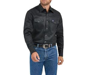 Wrangler Camisa de Trabajo de Manga Larga para Hombre, Corte Vaquero, Acabado Firme, Negro -, 3X Alto