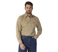 Wrangler FR Flame Resistant Western Long Sleeve Two Pocket Snap Shirt Delantal Abotonado de utilidades de Trabajo, Caqui, L Alto para Hombre