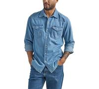 Wrangler Camisa icónica de Mezclilla de Ajuste Regular para Hombre, Lavado de Lago, Large