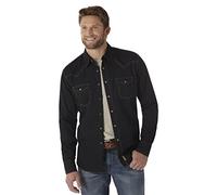 Wrangler Camisa Retro de Manga Larga con Dos Bolsillos Vestir, Negro, XXL para Hombre