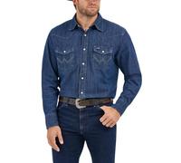 Wrangler Cowboy Cut Western Long Sleeve Snap Work Shirt Washed Finish Camisa, Oscuro Denim, XXL para Hombre