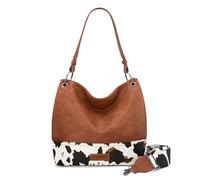 Wrangler Hobo - Bolsos para mujer, de cuero vegano, con asa superior, bolsos de hombro y bolsos de mano, Estampado de vaca café, Medium