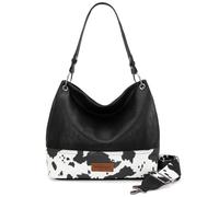 Wrangler Hobo - Bolsos para mujer, de cuero vegano, con asa superior, bolsos de hombro y bolsos de mano, Estampado de vaca negro., Medium