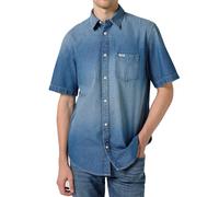Wrangler - Hombre Regular Fit Manga Corta Camisa Vaquera Azul
