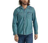 Wrangler Iconic Denim Regular Fit Snap Camisa con Cuello Abotonado para Hombre, Talla L, Lavado a Grano, L