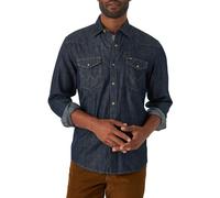 Wrangler Iconic Denim Regular Fit Snap Shirt Camisa Abotonada, Enjuagar el, S para Hombre