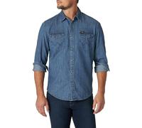 Wrangler Iconic Denim Regular Fit Snap Shirt Camisa Abotonada, Vaquero Medio Tint, L para Hombre