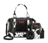 Wrangler - Juego de 3 bolsas de médico para mujer con asa superior con bolsos para teléfono celular y monedero, negro, (Black Cow Print)