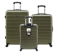 Wrangler Juego de 3 Maletas giratorias Inteligentes rígidas con Puerto de Carga USB, Verde Oliva, 20inch,24inch,28inch, Juego de Equipaje Inteligente con portavasos y Puerto USB