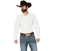Wrangler Retro Two Pocket Long Sleeve Snap Shirt Camisa de Vestir, Blanco, XXL para Hombre