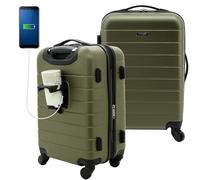 Wrangler Smart Luggage Set with Cup Holder and USB Port, Olive Green, 20-Inch Carry-On