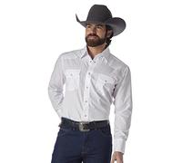 Wrangler Sport Western Two Pocket Long Sleeve Snap Button Down Shirts Camisa, Blanco, L para Hombre