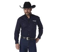 Wrangler Western Logo Two Pocket Long Sleeve Button Shirt Camisa Abotonada, Azul Marino, S para Hombre