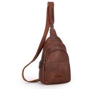 Wrangler Western - Mochila cruzada para mujer, mochila para viajes, uso diario y regalos, estampado de leopardo y vaca, marrón oscuro, 7" (W) x 2.4" (D) x 10" (H), Minimalista