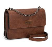 Wrangler WG149-236DBR - Bolso cruzado con solapa para mujer, bolso de mano pequeño con correa de cadena, color marrón, regalo, Marrón intenso