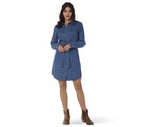 Wrangler Women's Long Sleeve Western Snap Shirt, Mid Denim, X-Large