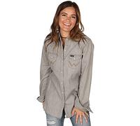 Wrangler Women's Long Sleeve Western Snap Work Shirt, Grey Denim, XL