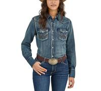 Wrangler Women's Long Sleeve Western Yoke Snap Work Shirt, Denim, M