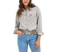 Wrangler Women's Long Sleeve Western Yoke Snap Work Shirt, Grey Denim, M