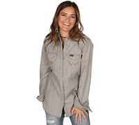 Wrangler Women's Long Sleeve Western Yoke Snap Work Shirt, Grey Denim, M