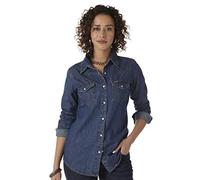 Wrangler Women's Retro Western Long Sleeve Snap Shirt, Dark Denim, Small