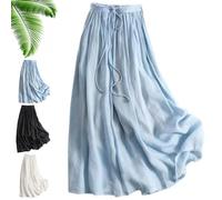 Wrap Around A Line Cotton Linen Skirt, High Waisted Casual Soft Lightweight Maxi with Elastic Band and Pockets (Light Blue,x_l)