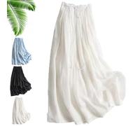 Wrap Around A Line Cotton Linen Skirt, High Waisted Casual Soft Lightweight Maxi with Elastic Band and Pockets (White,m)