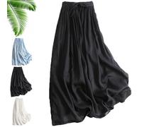 Wrap Around A Line Cotton Linen Skirt, High Waisted Casual Soft Lightweight Maxi with Elastic Band and Pockets (Black,x_l)