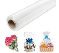 Wrap Junky Rollo de celofán transparente de alta calidad de 3 mm de grosor, 31.5 pulgadas x 100 pies (tamaño desplegado) plegado a 15.7 pulgadas, envoltura de celofán para cestas de regalo, duradero y