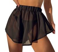 Wrap Mesh Damen Strand Bikini Rüschen Shorts Cover Up Cover Up Cover Kordelzug Strandseite für Bikinis Set Trachtkleid Damen Knielang, Negro , XXL